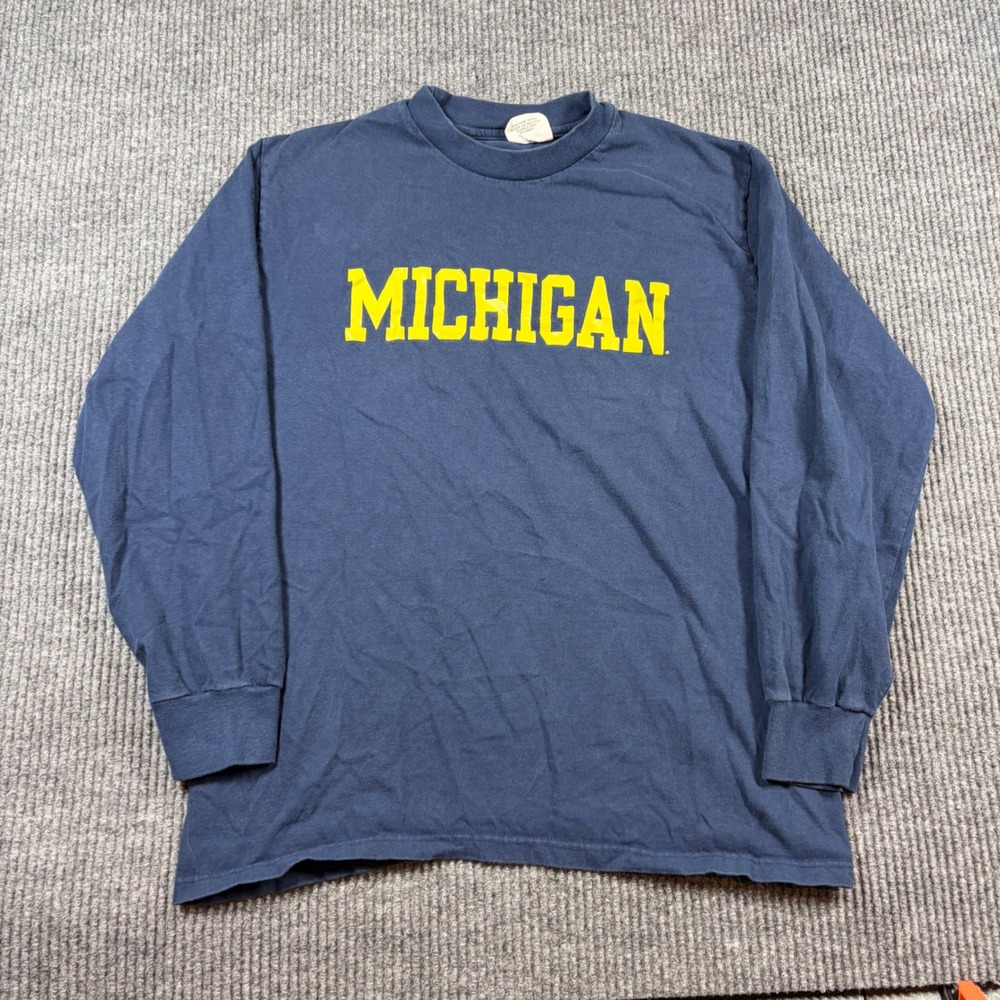 Vintage The Cotton Exchange Shirt Men's L  Michigan Wolverines Long Sleeve Blue